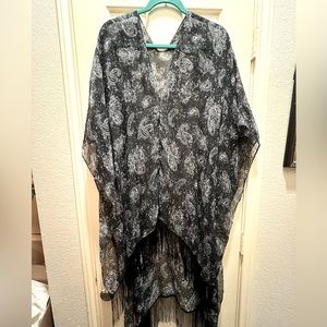 Black and white, sheer, paisley, long kimono cover-up